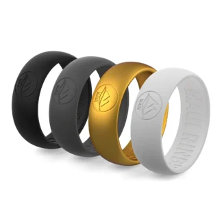 Adventure silicone ring men daily set of 4 rings - black, dark grey, gold, light grey.