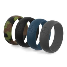 Adventure silicone ring men soldier set of 4 rings - camo black blue dark grey.