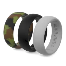 Classic silicone ring men soldier set of 3 rings for men silicone wedding bands camo, black, white grey.