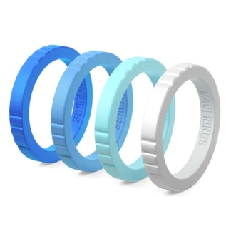 Elegant stackable silicone ring women ocean set of 4 comfortable, thin mix and match blue, sky, polar, white.