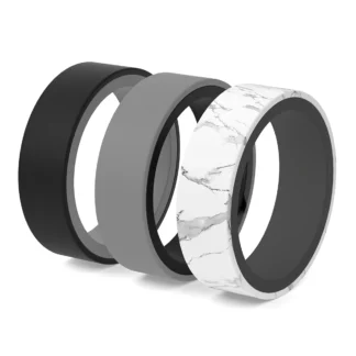 Double-sided two tone classic set silicone ring for men black, grey, marble.