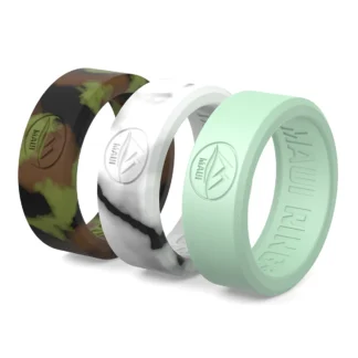 Solid silicone ring men motivation set of 3 rings for men camo, marble, glow in the dark.