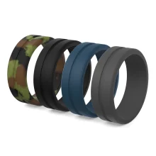 Hunter sport silicone ring men set of 4 rings - camo, black, blue, dark grey to wear during hunting and hiking.