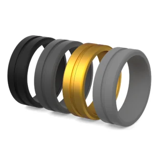 Proper sport silicone ring men engagement rings alternative set of 4 black, dark grey, gold, grey.