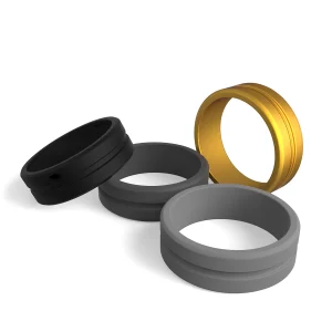 Proper sport silicone ring men engagement rings alternative ring daily-wear set of 4 black, dark grey, gold, grey.